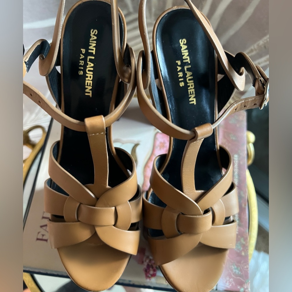 IVES SAINT LAURENT Tribute platform brown leather